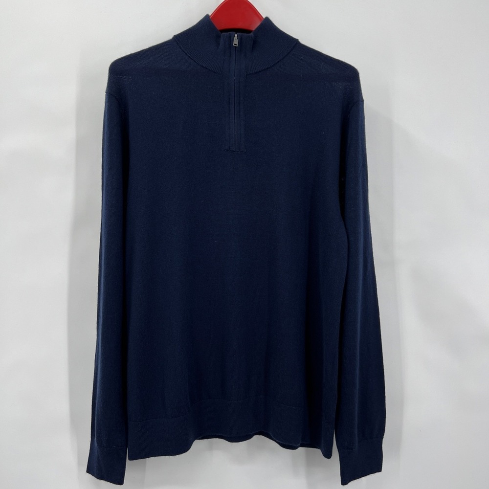 Banana Republic Navy Blue Merino Wool Quarter Zip Sweater Women Large Office